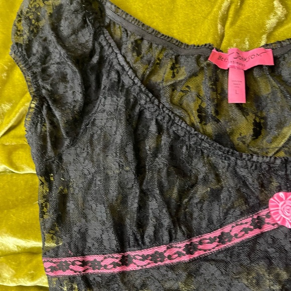 Nana anime Y2K vintage Betsy Johnson black pink sheer lace flower princess top - Picture 7 of 8